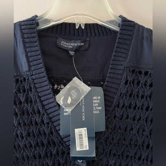 NWT Jones New York Navy Admiral Crochet Button Down Cardigan Small - Picture 2 of 11
